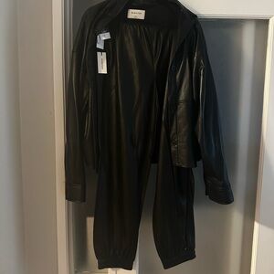 Black Faux Leather Jacket and Pant Set by Aritzia (Babaton)